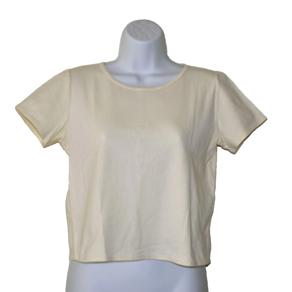 A3 NEW EILEEN FISHER Pastel Yellow Cotton Short Sleeve Pullover Crop Top Size XS